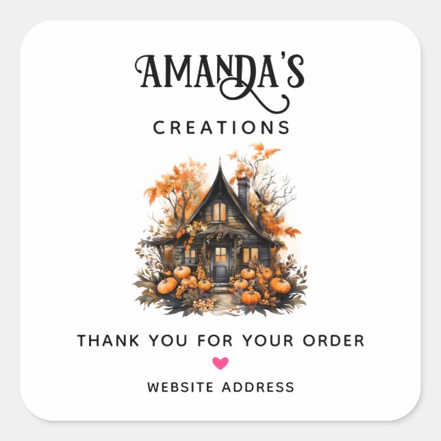 Haunted House with Pumpkins Halloween Business Square Sticker (Front)