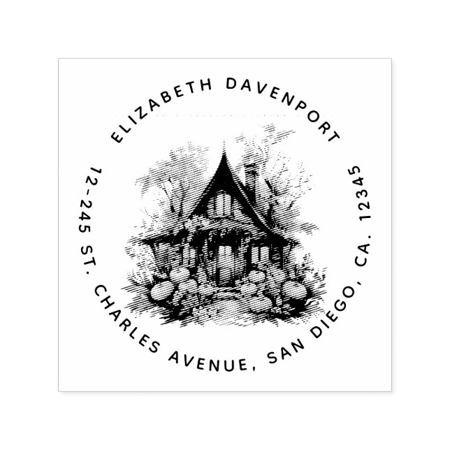 Haunted House with Pumpkins Halloween Self-inking Stamp (Design)