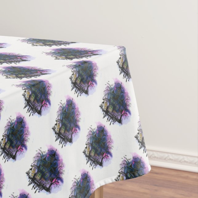 Haunted Houses Halloween Tablecloth (In Situ)