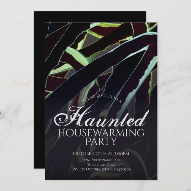 Haunted Housewarming Black Green Halloween Party Invitation (Front/Back)
