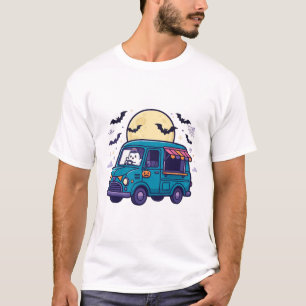 Haunted Ice Cream Truck Retro Halloween Art T-Shirt