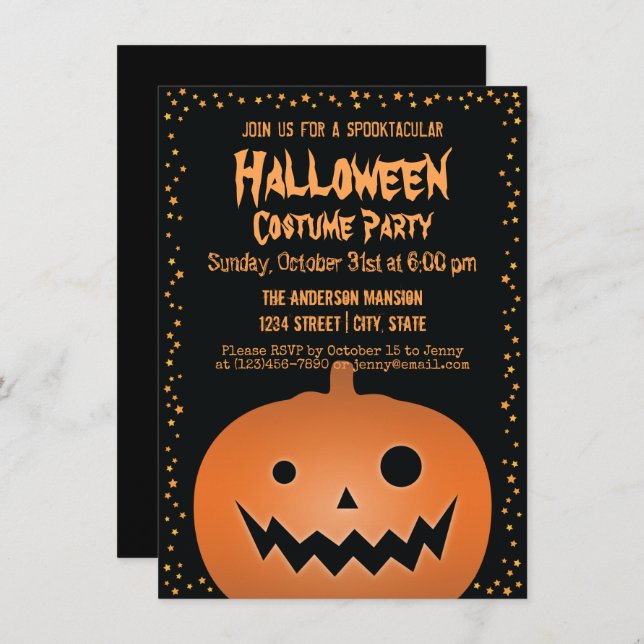 Haunted Jack O Lantern Pumpkin Halloween Party Invitation (Front/Back)