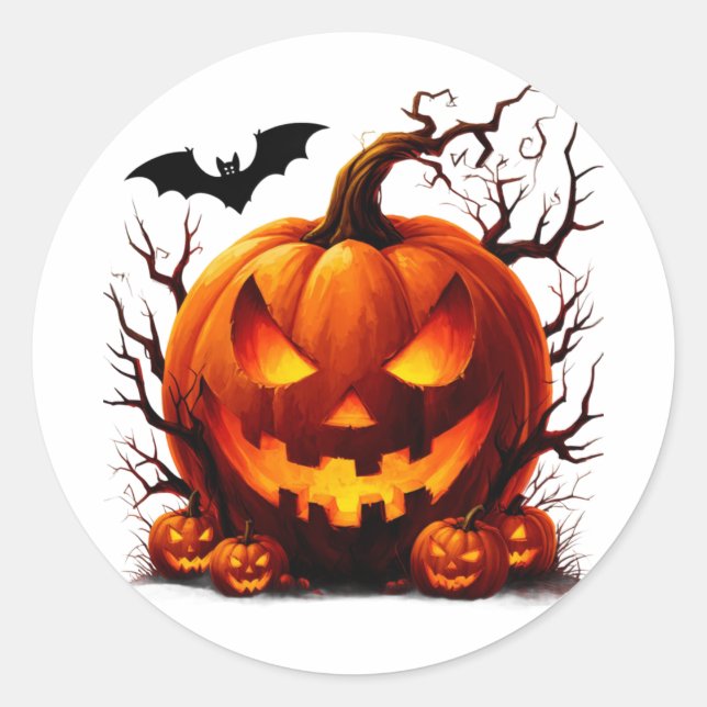 Haunted Jack O Lantern With Glowing Eyes 🎃 Classic Round Sticker (Front)