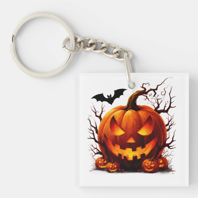 Haunted Jack O Lantern With Glowing Eyes 🎃 Key Ring (Front)