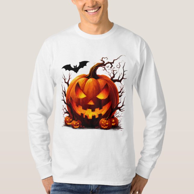 Haunted Jack O Lantern With Glowing Eyes 🎃 T-Shirt (Front)