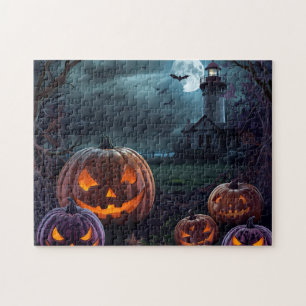 Haunted Lighthouse with Spooky Pumpkins Jigsaw Puzzle