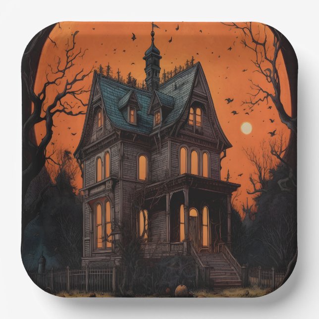 Haunted Mansion Adult Halloween Party Paper Plate (Front)
