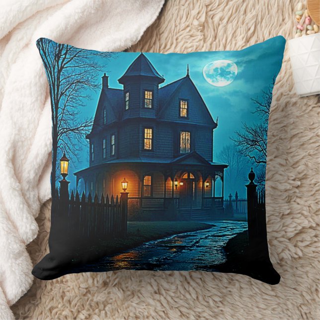 Haunted Mansion Blue Moonlight Night Design Cushion (Blanket)