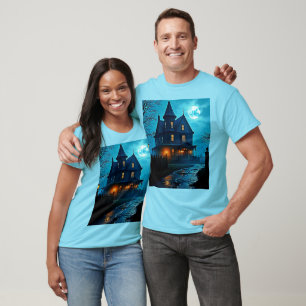 Haunted Mansion Blue Moonlight Night Design T-Shirt