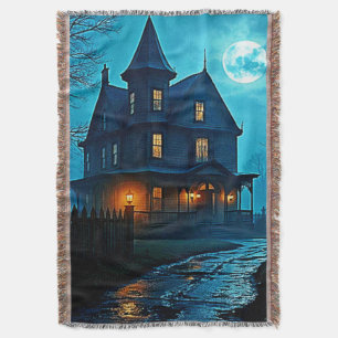 Haunted Mansion Blue Moonlight Night Design Throw Blanket