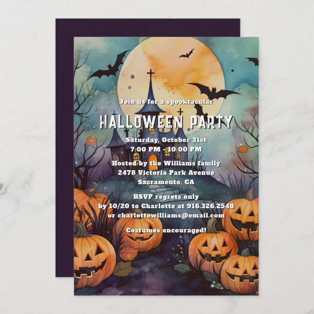 Haunted Mansion Jack O’Lanterns Halloween Party Invitation (Front/Back)