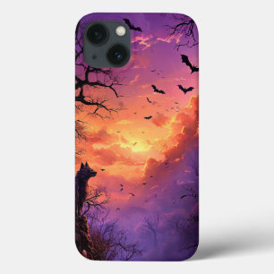 Haunted Mansion Silhouette with Bats iPhone 13 Case