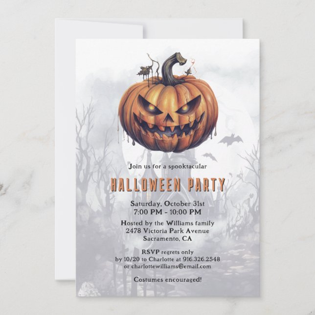 Haunted Mansion Spooky Pumpkin Halloween Party Invitation (Front)