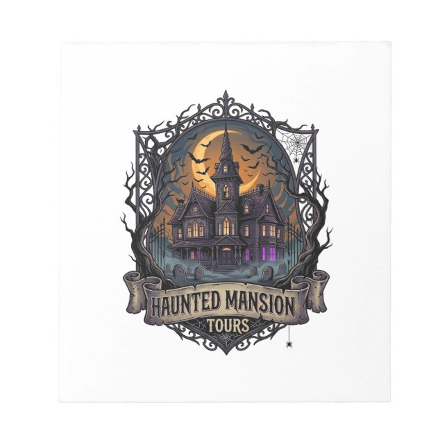 Haunted Mansion Tours Halloween Gothic House Cresc Notepad (Front)