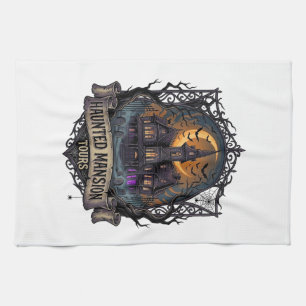 Haunted Mansion Tours Halloween Gothic House Cresc Tea Towel