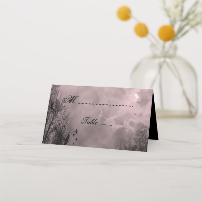 Haunted Moon Red Sky with Ravens Folded Place Card (Front)