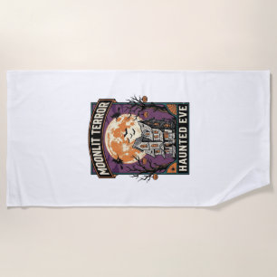 Haunted Moon Shirt Vintage Engraving Halloween Gra Beach Towel
