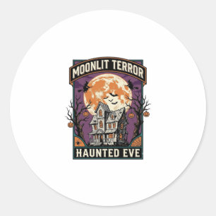 Haunted Moon Shirt Vintage Engraving Halloween Gra Classic Round Sticker