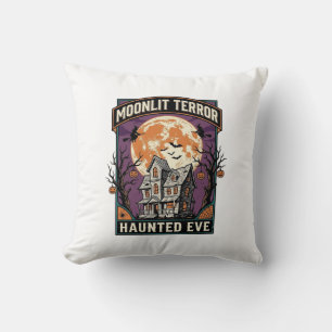 Haunted Moon Shirt Vintage Engraving Halloween Gra Cushion