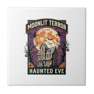 Haunted Moon Shirt Vintage Engraving Halloween Gra Tile