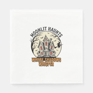 Haunted Moon Shirt Vintage Engraving Spooky House  Napkin