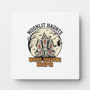 Haunted Moon Shirt Vintage Engraving Spooky House  Plaque