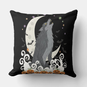 Haunted Moon Wolf Shadows Art Cushion