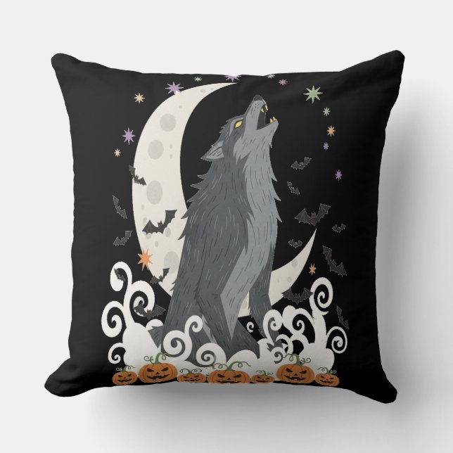 Haunted Moon Wolf Shadows Art Cushion (Front)