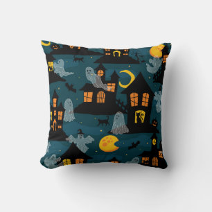 Haunted Neighborhood Halloween vintage Seamless Pa Cushion