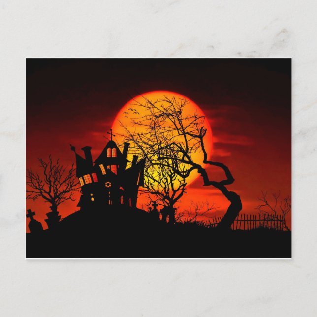 HAUNTED NIGHT, HAUNTED HOUSE! (Halloween) ~ Postcard (Front)