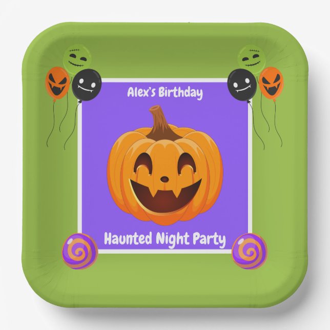 Haunted Night Party Birthday  – Halloween night Paper Plate (Front)