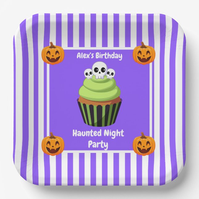 Haunted Night Party Birthday  – Halloween night Paper Plate (Front)