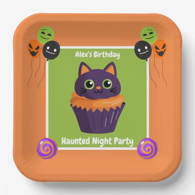 Haunted Night Party Birthday  – Halloween night Paper Plate (Front)
