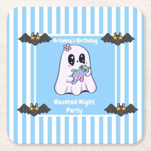 Haunted Night Party Birthday – Halloween night Square Paper Coaster