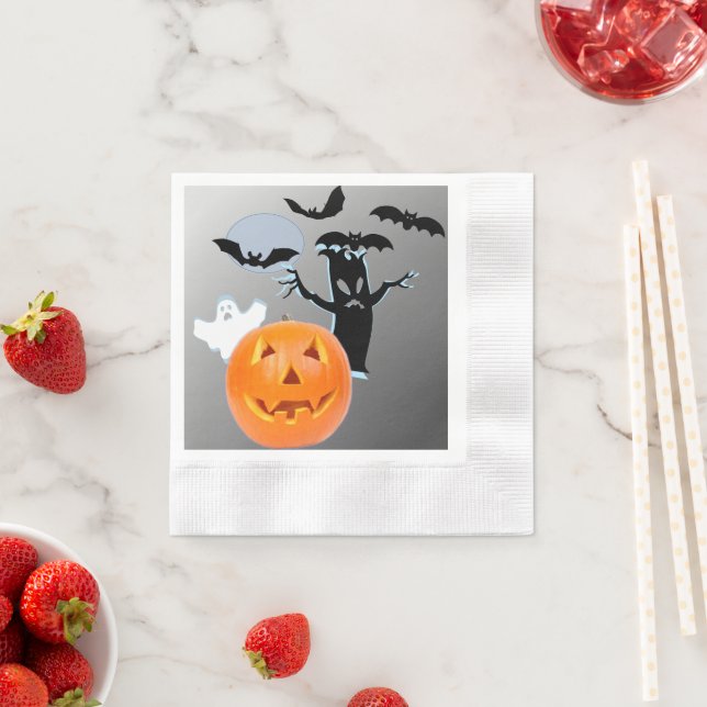 Haunted Night with Ghosts & Pumpkins Napkin (Insitu)