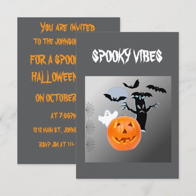Haunted Night with Pumpkin & Ghost Card (Front/Back)