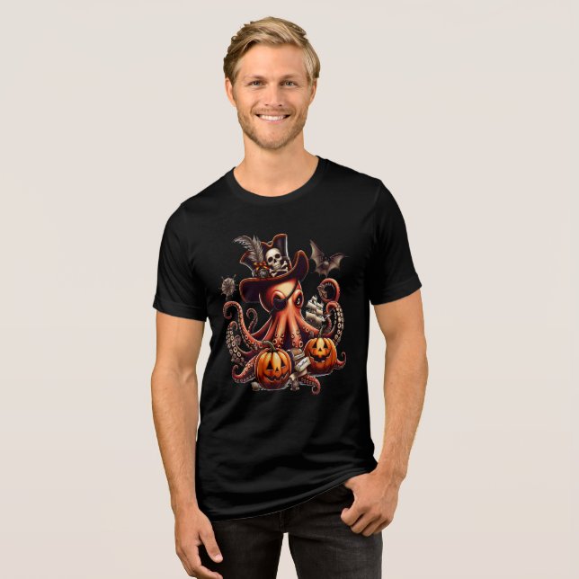 Haunted Ocean Vibes: Octopus Pirate Halloween Tee (Front Full)