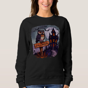 Haunted Owl and Spooky House – Gothic Halloween Ni Sweatshirt
