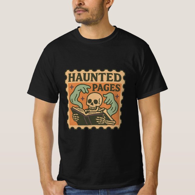 Haunted Pages T-Shirt – Gothic Academia Skeleton  (Front)