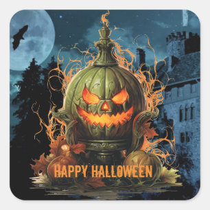 Haunted Pumpkin and Mansion Halloween  Square Sticker