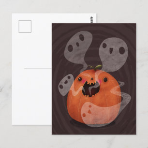 Haunted Pumpkin Ghosts Cute Spooky Halloween Postcard