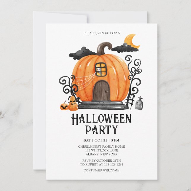 Haunted Pumpkin House Halloween Party Invitation (Front)