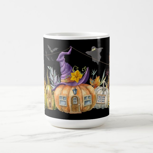 Haunted Pumpkin House with Ghost & Bats Coffee Mug (Center)