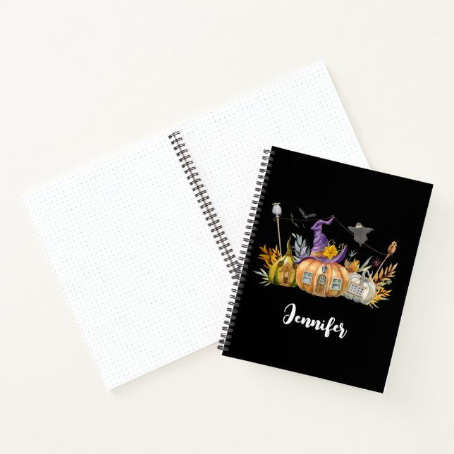 Haunted Pumpkin House with Ghost & Bats Notebook (Inside)