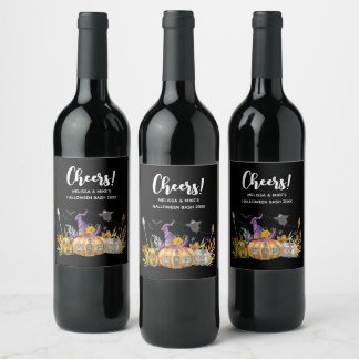 Haunted Pumpkin House with Ghost & Bats Wine Label