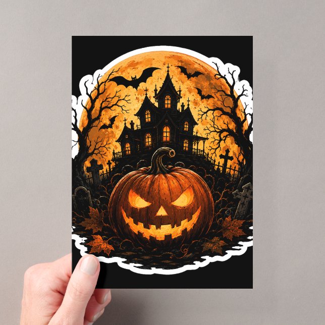 🎃 Haunted Pumpkin Moon Halloween Sticker | Spooky Acrylic Invitations (Insitu (Handheld))