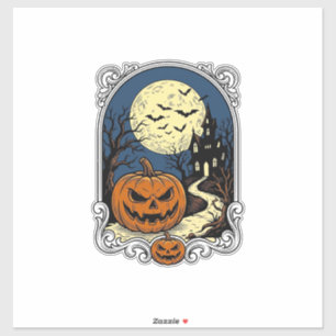 Haunted Pumpkin Scene Vintage Halloween Vector Art