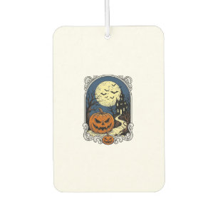 Haunted Pumpkin Scene Vintage Halloween Vector Art Car Air Freshener
