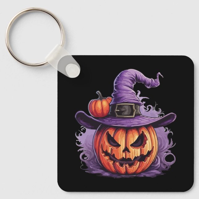 Haunted Pumpkin Witch  Key Ring (Front)