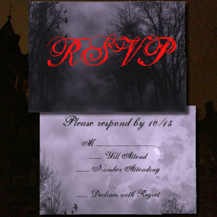 Haunted Purple Sky with Ravens Halloween RSVP Card